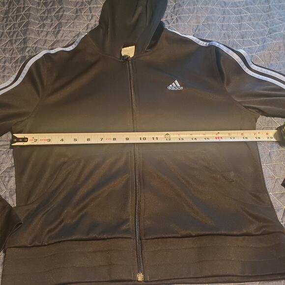 Adidas Size M Athletic Track Full Zip Jacket Black Blue Striped Logo Clima 365 - Picture 7 of 8